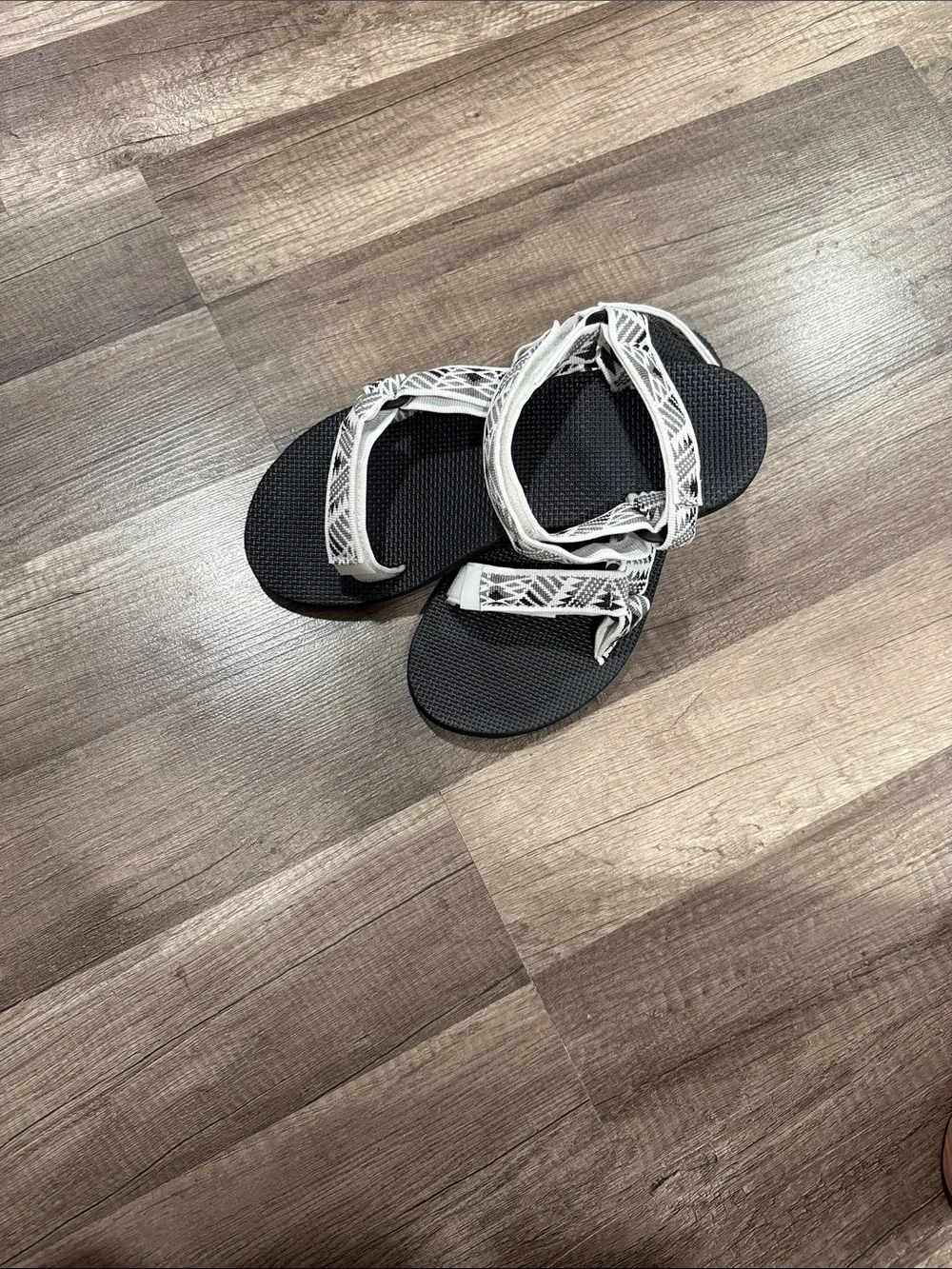 Teva Women's Black Sandals with White Patterned Straps